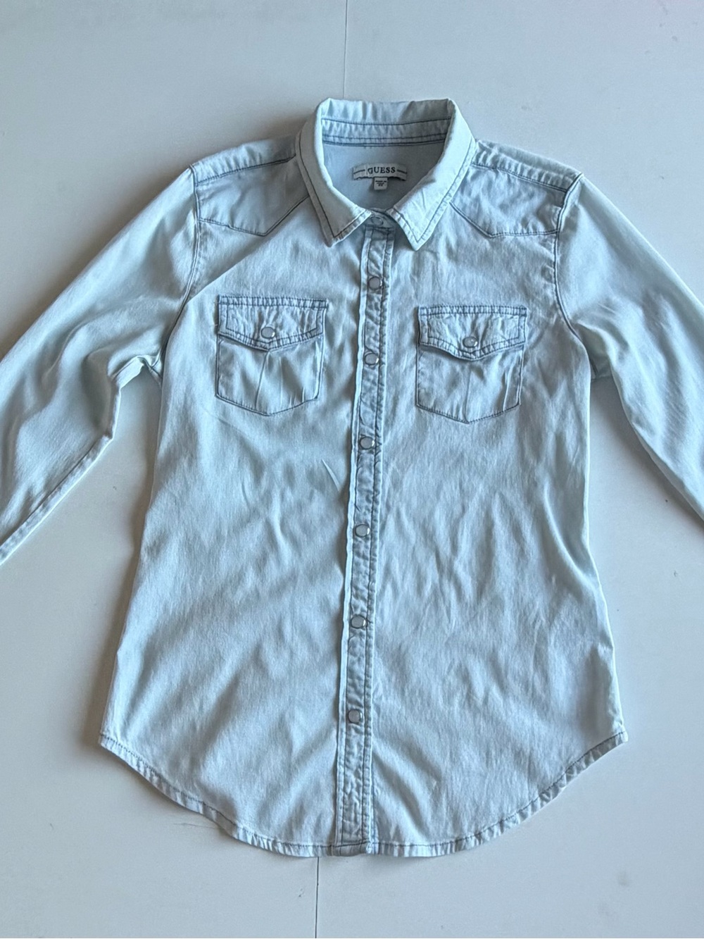 Guess Light Blue Denim Button-Down Shirt for Kids